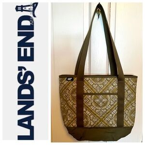 Lands' End Olive Green Paisley Tote Bag